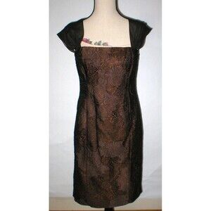 Womens NWT $798 Worth New York 4 Dress Copper Brown Chiffon Sheath Black Silk